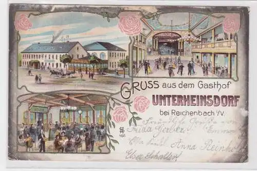 63343 Ak Lithographie Gruß aus dem Gasthof Unterheinsdorf bei Reichenbach i.V.