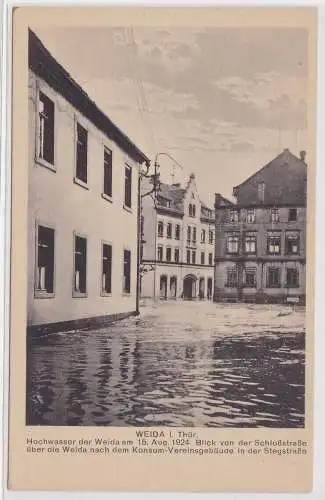 06043 AK Weida - Hochwasser 1924, Straßenansicht, Konsum-Vereinsgebäude