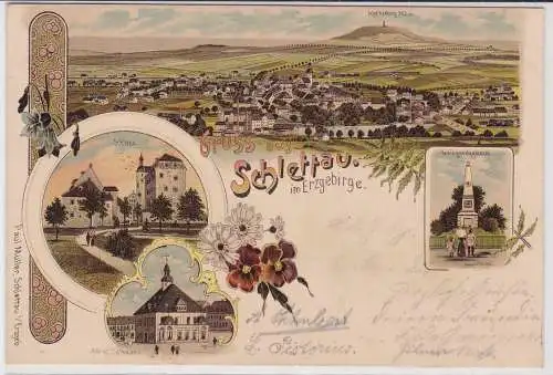 59751 Ak Lithographie Gruß aus Schlettau im Erzgebirge um 1900