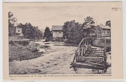 91203 AK Weida - Hochwasser mit fortgerissener Brücke vor Bankwitz's Lederfabrik