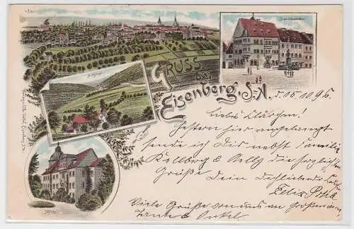 97855 Ak Gruss aus Eisenberg - Schloss, Mühlthal, Superintendentur 1896