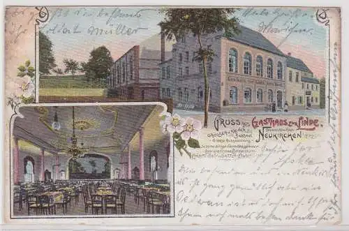 81149 Ak Lithographie Gruß aus Gasthaus zur Linde Neukirchen im Erzgebirge 1905
