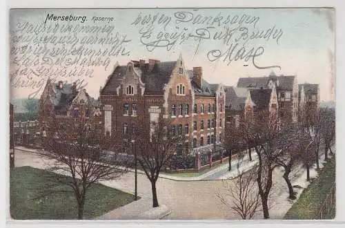 35192 AK Merseburg - Kaserne mit Allee, Straßenansicht 1907