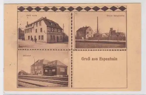 17621 Mehrbild Ak Gruß aus Espenhain Grube Margarethe, Café Apitz, Bahnhof 1914