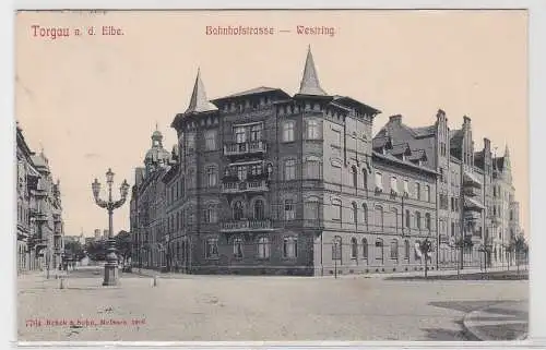 93042 Ak Torgau an der Elbe Bahnhofstrasse Westring 1908