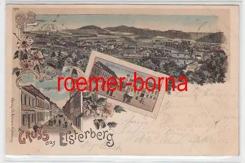 77772 Ak Lithografie Gruss aus Elsterberg Langestrasse, Marktplatz usw. 1898