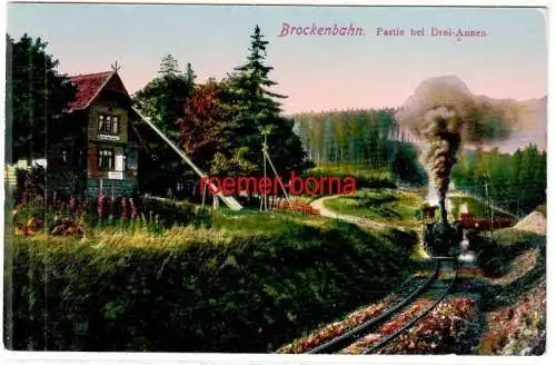 72552 Ak Dampflokomotive der Brockenbahn Partie bei Drei-Annen um 1910