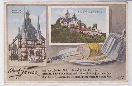 67422 AK Einen Gruss aus der bunten Stadt Wernigerode - Rathaus & Schloss 1940