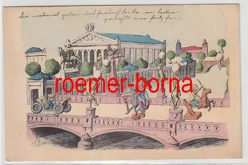 73909 Künstler Ak Militär Humor Berlin Friedrichbrücke 1903
