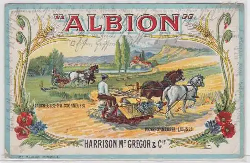 96854 Reklame Ak "Albion" Mähdrescher Harrison Mc.Gregor um 1910