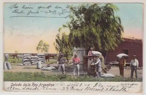 14224 Ak Saludo de la Republic Argentina Rancho de un Colono um 1910