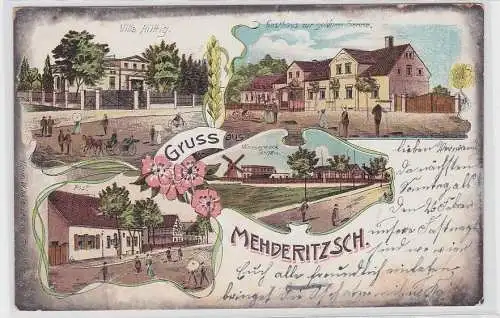 89526 Ak Lithographie Gruß aus Mehderitzsch Gasthaus, Post usw. 1905