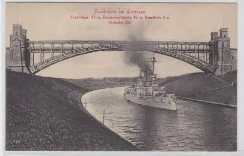 70264 Ak Hochbrücke bei Levensau mit Kriegsschiff um 1910