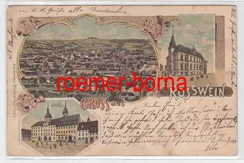 75310 Ak Lithografie Gruss aus Rosswein Totale, Post, Rathaus 1899