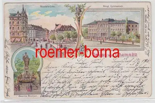 45762 Ak Lithographie Gruss aus Chemnitz 1900