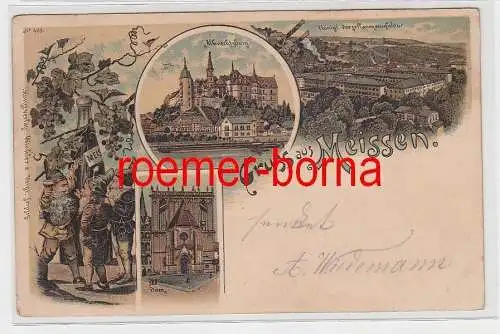 75066 Ak Lithografie Gruss aus Meissen Albrechtsburg, Porzellanmanufaktur 1899