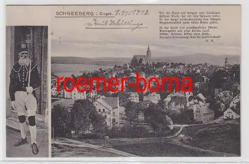 74416 Ak Schneeberg im Erzgebirge Totalansicht und Bergmann 1923