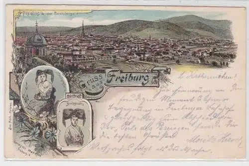 52631 Lithographie Ak Gruss aus Freiburg vom Lorettoberg 1898