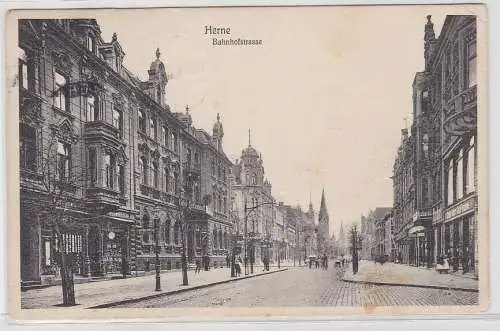 95448 Ak Herne, Straßenansicht Bahnhofstraße, Ladeneinheiten, 1908