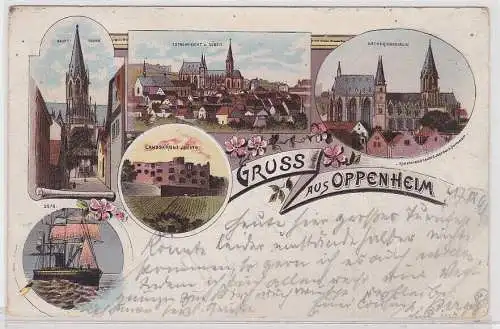 56482 Lithographie Ak Gruss aus Oppenheim - Hauptturm, Katharinenkirche usw 1899