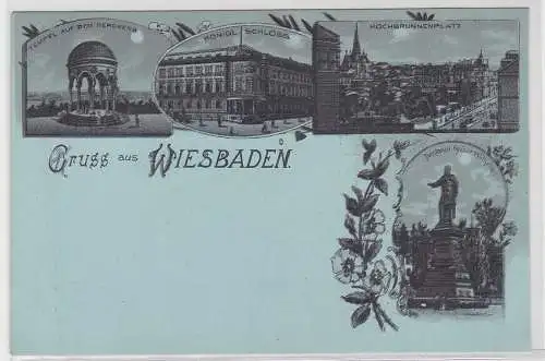 98212 Mondscheinkarte Gruß aus Wiesbaden um 1900