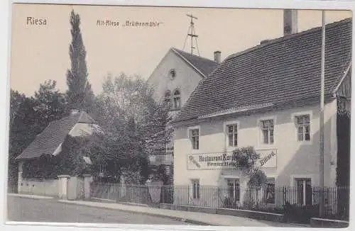 96598 AK Riesa - Alt-Riesa "Brückenmühle", Straßenansicht Restaurant um 1910
