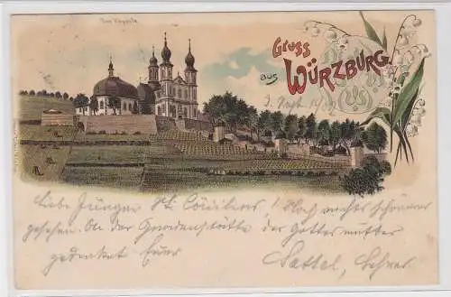 42789 Ak Lithographie Gruß aus Würzburg das Käppele 1898