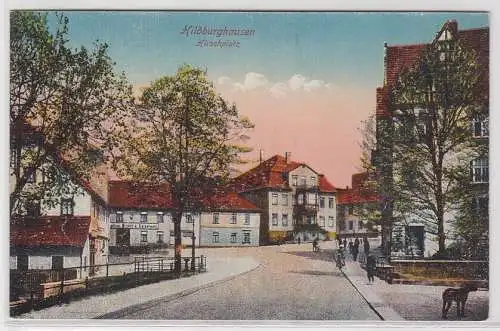 07986 AK Hildburghausen - Hirschplatz mit Geschäften und Restaurant um 1920