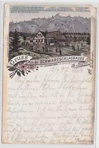 97339 Ak Lithographie Gruß von der Schwarzschlagbaude bei Johannisbad 1897