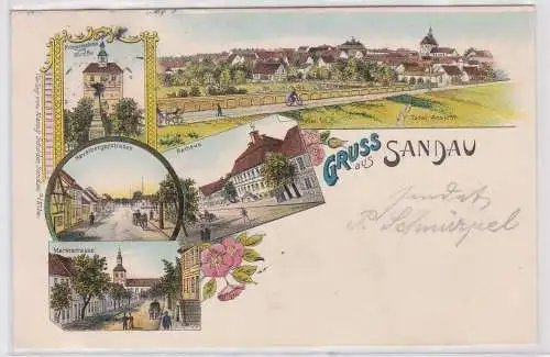 96011 Ak Lithographie Gruß aus Sandau Havelbergstraße usw. 1903