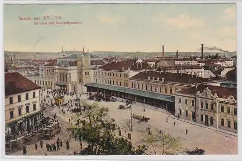 62568 Ak Gruß aus Brünn Bahnhof mit Bahnhofpostamt 1907