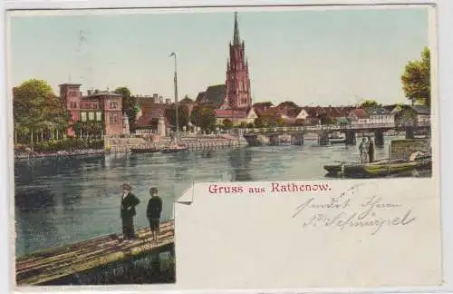 59466 Ak Gruß aus Rathenow Havelansicht mit Brücke 1903