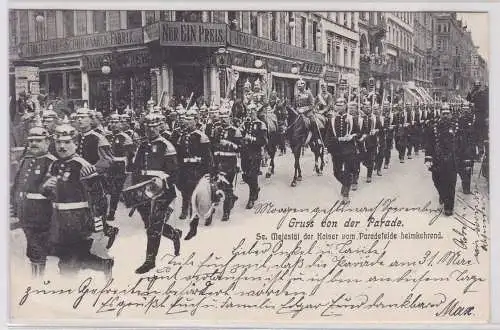 80715 Ak Gruß von der Parade Berlin Schöneberg vor Schuhgeschäft 1904