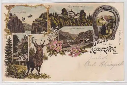 87587 Ak Lithographie Gruss von der Rosstrappe Bodethal 1905