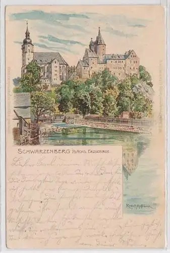 51511 Ak Lithographie Schwarzenberg im sächsischen Erzgebirge 1899