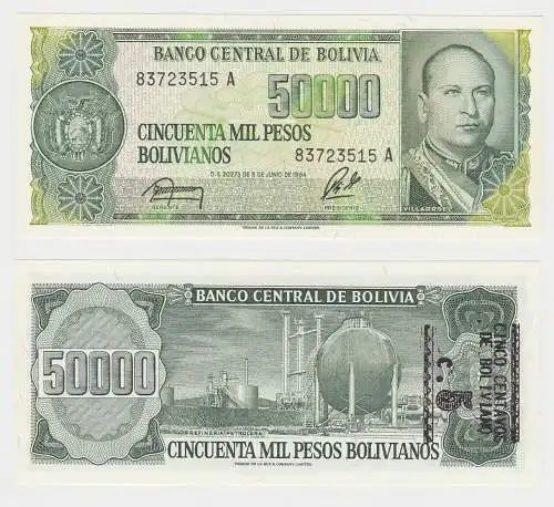50000 Bolivianos Banknote Bolivien Bolivia 1984 Pick 170 bankfrisch UNC (143284)