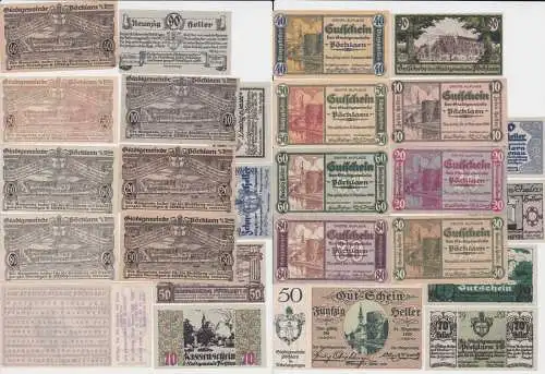 13 Banknoten 10 bis 90 Heller Notgeld Stadtgemeinde Pöchlarn 1920 (142119)