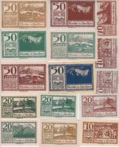 15 Banknoten 10 bis 50 Heller Notgeld Marktgemeinde Mondsee 1920 (142280)