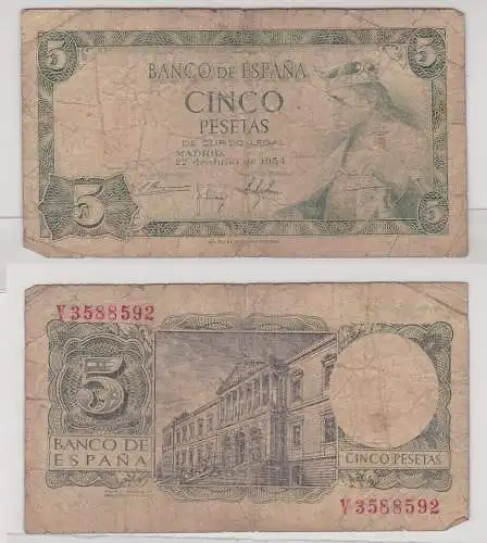 5 Pesetas Banknote Spanien 22.Juli 1954 (152681)