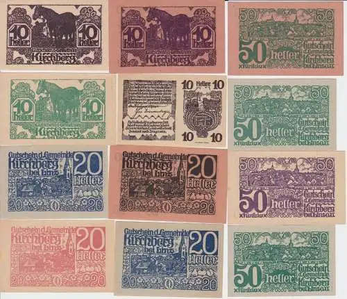 12 Banknoten 10 bis 50 Heller Notgeld Gemeinde Kirchberg bei Linz 1920 (146269)