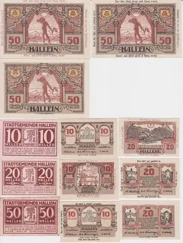 12 Banknoten 10 bis 50 Heller Notgeld Stadtgemeinde Hallein 1920 (148538)