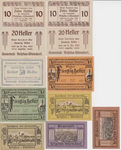 11 Banknoten 10 bis 50 Heller Notgeld Gemeinde Helpfau Uhlendorf 1920 (143858)