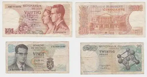 20 und 50 Francs Banknoten Belgien 1964 und 1966 UNC Pick 138, 139 (151782)