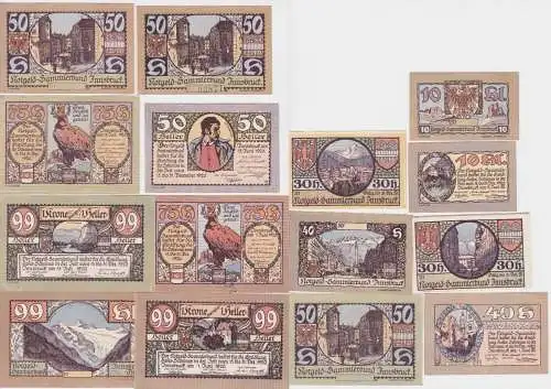 15 Banknoten 10 bis 99 Heller Notgeld Sammlerbund Innsbruck 1920 (145411)