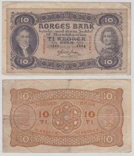 10 Kronen Banknote Norwegen 1943 Pick 8 c (150452)