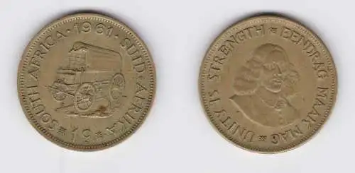 1 Cent Messing Münze Südafrika Planwagen 1961 ss+ (155777)
