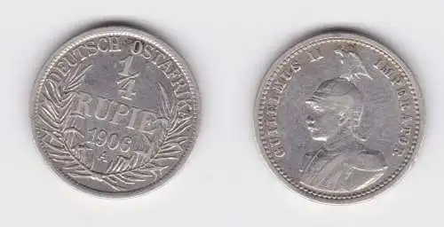 1/4 Rupie Silber Münze Deutsch Ostafrika 1906 A ss Jäger 720 (156303)