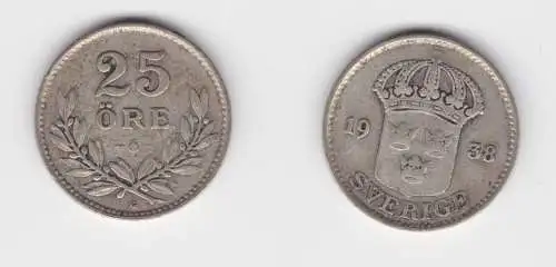 25 Öre Silber Münze Schweden 1938 (155018)