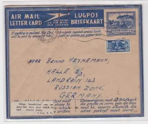 907472 Luftpost Flugpost Brief Südafrika Kapstadt nach Halle S. 1948
