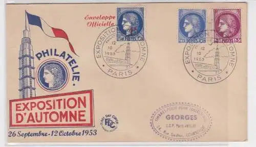 906500 Brief Philatelie Exposition d'Automne Paris 1953 Envelope Officielle